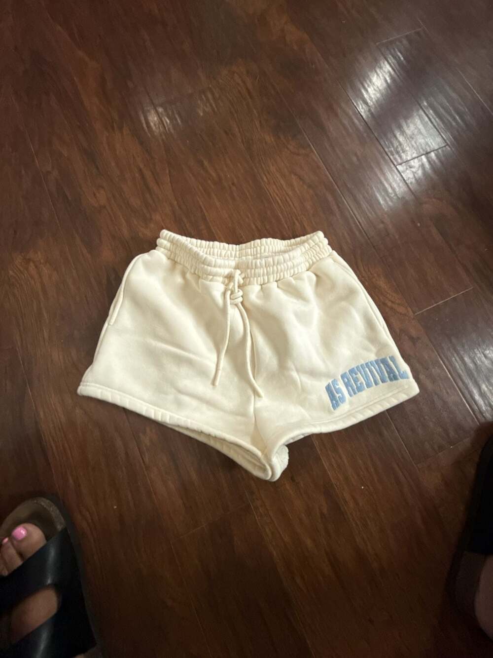 AS Revival Cream Fleece Sweat Shorts with Blue Embroidery